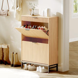 Meuble à chaussures Garvee avec 3 portes à charnières et 2 tiroirs, bois naturel - meuble de rangement pour entrée étroite