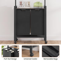 Panier à linge Garvee Trieur de linge à 2 compartiments avec barre de suspension et étagère en bois pour buanderie, 2 x 13 gal, noir