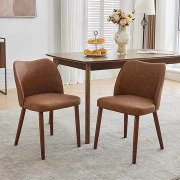 Ensemble de 2 chaises de salle à manger Garvee, cuir, dossier à oreilles, pieds en bois, style moderne, marron, pour salle à manger et salon