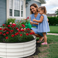 Jardinières surélevées Garvee, lot de 2, 120 x 120 x 30 cm, acier galvanisé, antirouille, rondes, blanches, pour jardin extérieur