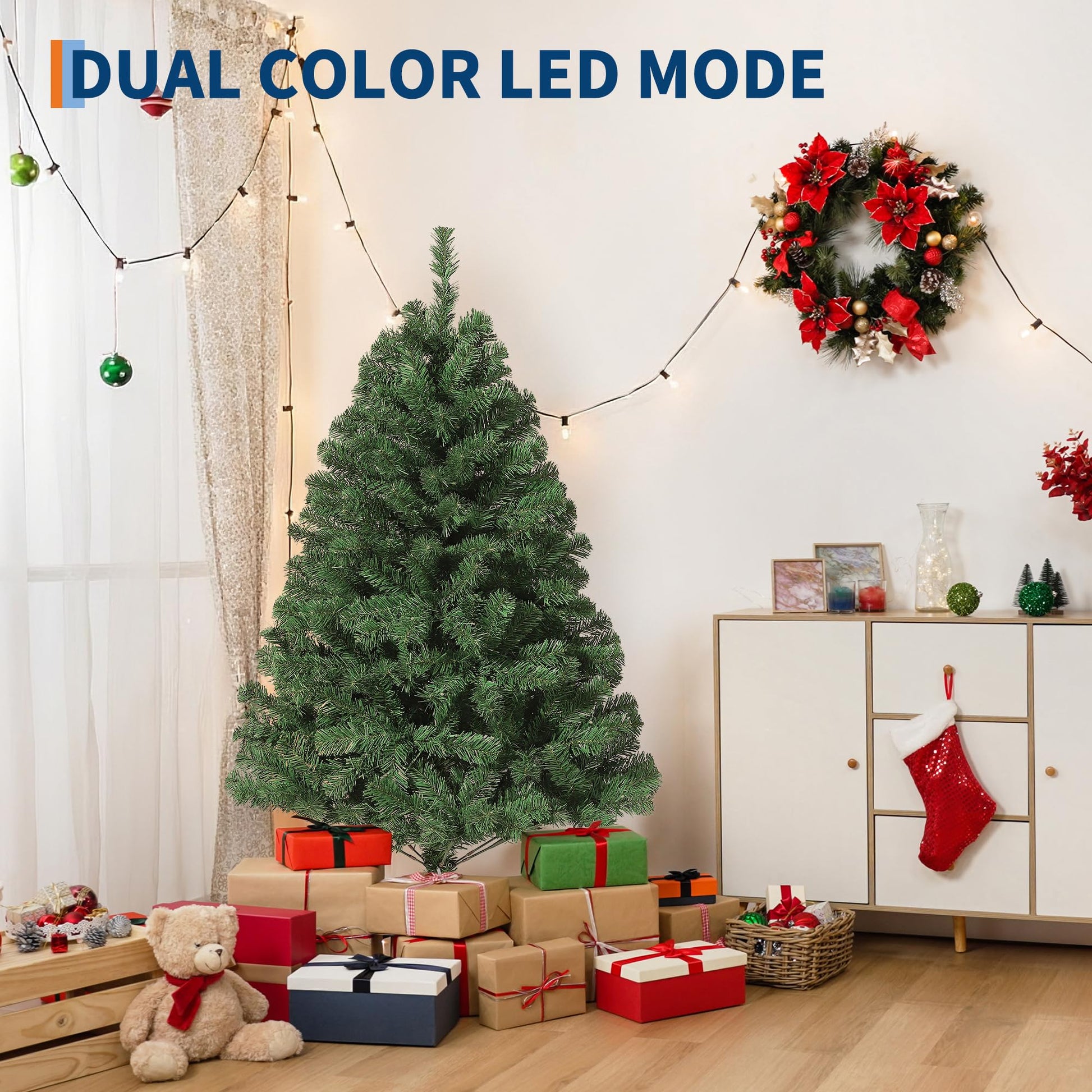 Sapin de Noël artificiel Garvee 140 cm – Épicéa de qualité supérieure, charnières métalliques, base pliable, gain de place