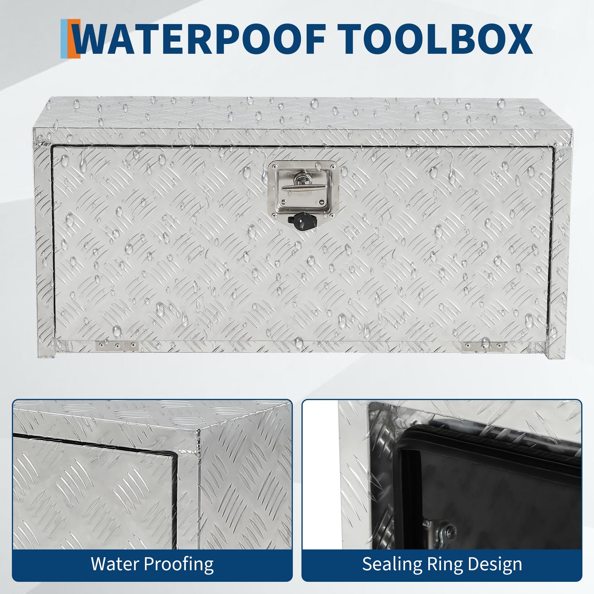 Coffre à outils Garvee 24 pouces en aluminium, coffre de rangement sous châssis, étanche, robuste et verrouillable pour camionnettes, camping-cars et remorques, argent
