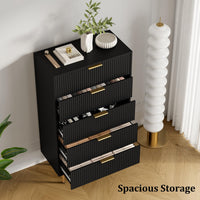 Garvee commode moderne à 5 tiroirs avec panneau cannelé, bois MDF, poignées en métal, pour chambre et couloir, 66 × 33 × 12 cm, noir