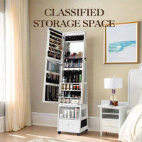 Garvee Armoire à bijoux pivotante à 360° avec miroir pleine longueur, éclairage LED, intérieur velours, blanche, pour chambre, verrouillable