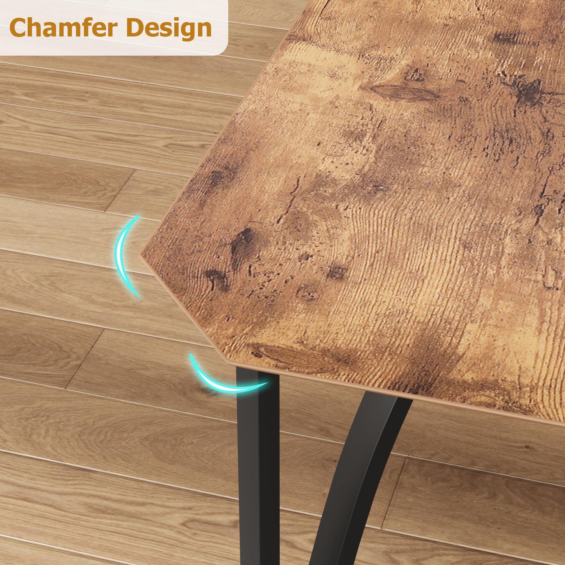Ensemble de salle à manger Garvee pour 4 personnes avec design biseauté, chaises rembourrées en PU, MDF et acier, brun rustique, gain de place pour les petites cuisines