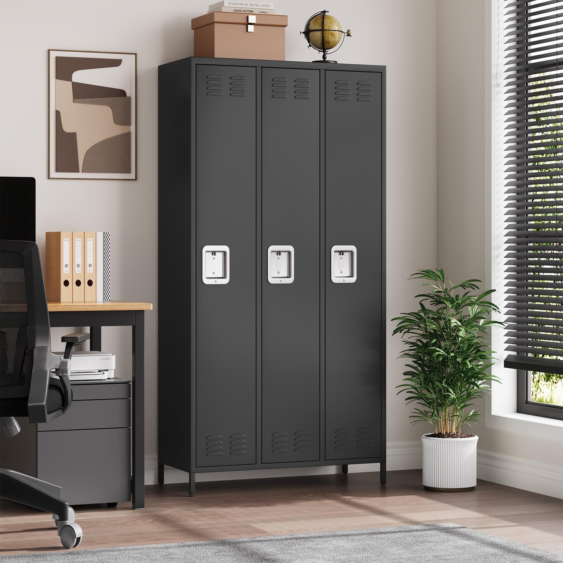 Casier Garvee pour employés, 3 portes, en métal avec serrure à combinaison, pour bureau et salle de sport, 183 cm (H) x 40 cm (L) x 90 cm (P), gris