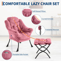 Fauteuil relax Garvee avec repose-pieds, ergonomique et élégant, en peluche rose, idéal pour le salon et le bureau.