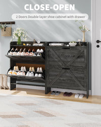 Rangement à chaussures Garvee avec 2 tiroirs pliables, marron rustique, pour couloir et entrée, gain de place, durable, pieds en métal