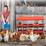Garvee Pondoir pour Poules 10 Compartiments avec Support Métallique, Acier Galvanisé 0,7 mm, Couvercle Émaillé et Bacs en Plastique Antirouille, Montage Facile, Rouge - Rouge