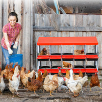 Garvee Pondoir pour Poules 10 Compartiments avec Support Métallique, Acier Galvanisé 0,7 mm, Couvercle Émaillé et Bacs en Plastique Antirouille, Montage Facile, Rouge