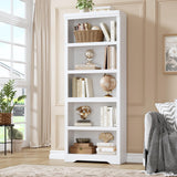 Garvee Bibliothèque haute à 5 niveaux 175 cm en MDF, étagères réglables, structure stable et design élégant pour salon ou bureau - Blanc