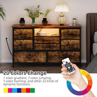 Garvee commode à 8 tiroirs, avec prise et éclairage LED, meuble multifonctionnel pour la chambre et le salon, buffet robuste et durable, 120 × 36 × 75 cm