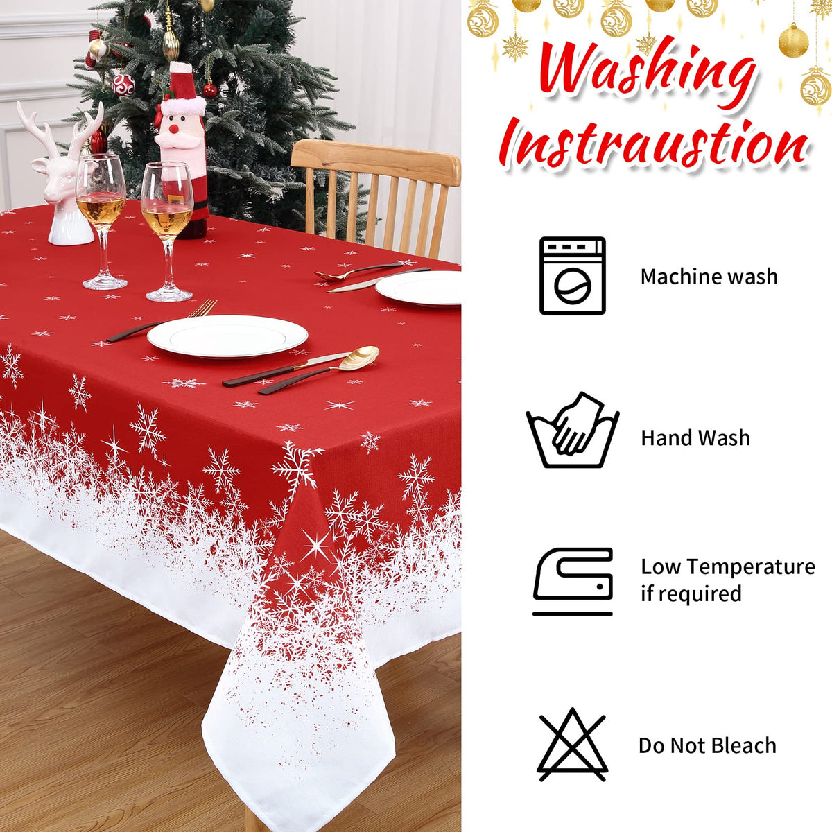 Garvee Nappe de table Noël imperméable et antidérapante en polyester rouge 1, 37 × 2, 01 m pour salle à manger festive
