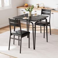 Garvee Ensemble table à manger noire 2 personnes, table carrée avec 2 chaises, bois moderne, gain de place pour cuisine, studio, coin repas et petit espace
