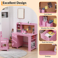 Ensemble bureau enfant Garvee avec étagère et tiroir pour garçons et filles de 3 à 8 ans, en bois rose, pour l'apprentissage et la salle de jeux.