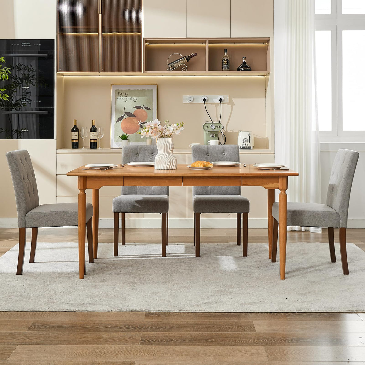 Garvee Ensemble de 2 chaises de salle à manger rembourrées, style Parsons moderne, revêtement en lin doux, pieds en bois robustes, soutien ergonomique