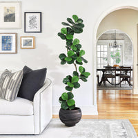 Garvee Ficus lyrata artificiel 213 cm en forme de S, pot blanc, feuilles en soie réalistes et branches ajustables, intérieur et extérieur