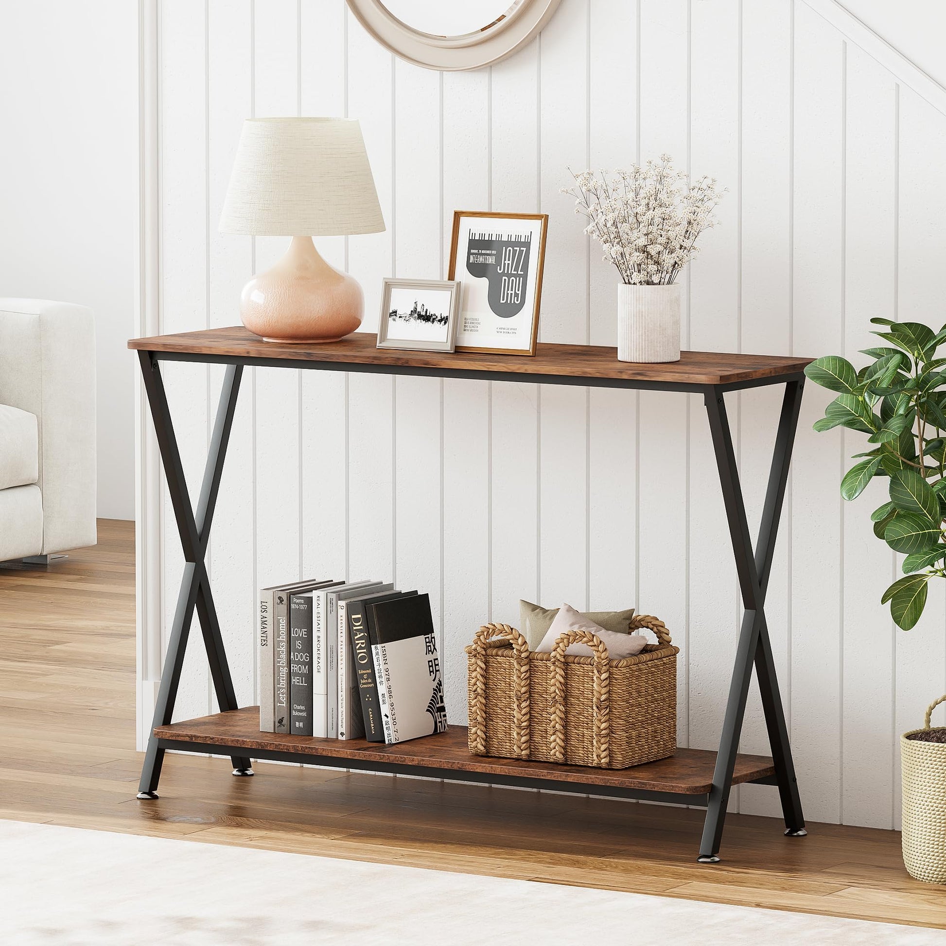 Console Garvee avec étagère, table d'entrée étroite et table de canapé, salon et couloir, design moderne, durable et peu encombrante