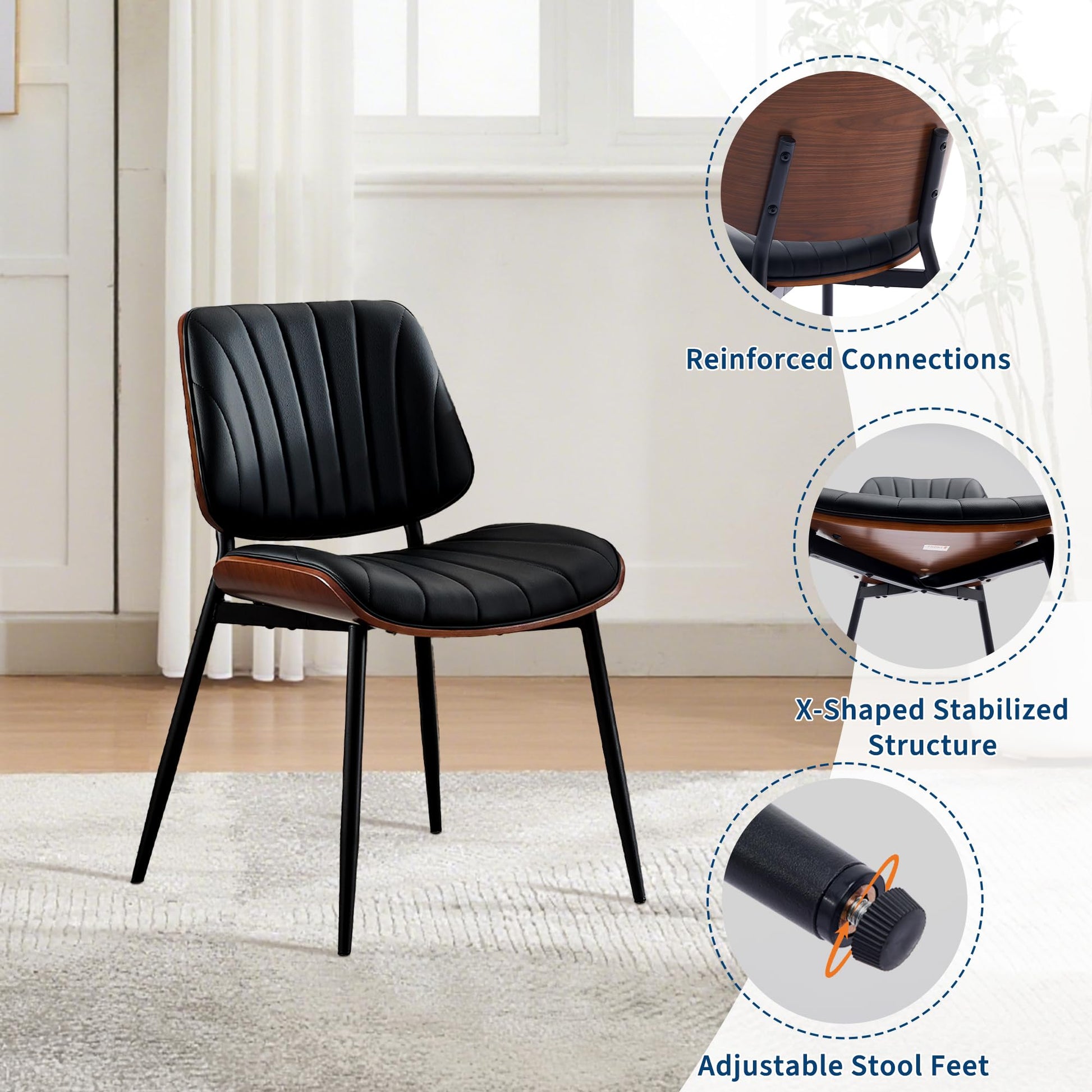 Chaises de salle à manger Garvee, lot de 2, style moderne milieu du siècle, revêtement en similicuir, confortables et ergonomiques, pieds en bois et métal, pour la cuisine et la salle à manger, marron