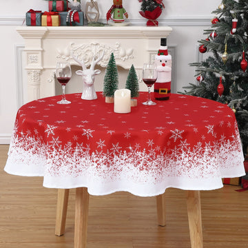 Garvee Nappe ronde Décoration de Noël Flocon de neige Imperméable Anti-taches Rouge 152 cm Salle à manger