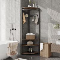 Armoire d'angle Garvee avec banc à chaussures, 6 crochets doubles, en bois, structure robuste anti-basculement, idéale pour l'entrée et le couloir, gain de place, 180 cm (70,8 pouces), marron
