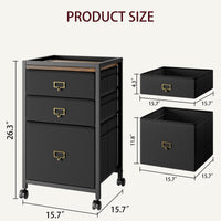 Garvee Caisson de classement mobile 3 tiroirs avec roulettes, cadre métal, plateau MDF, compatible A4/Lettre, noir rustique, bureau maison.