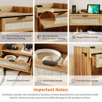 Table de chevet Garvee en rotin avec chargeur USB-C, 1 tiroir, compartiment ouvert, idéale pour la chambre et le bureau, en bois robuste, 60 x 39 x 56 cm, marron