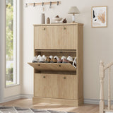 Garvee Meuble à chaussures avec 3 tiroirs rabattables, bois chêne naturel, design anti-basculement pour entrée et salon, organisateur moderne étroit - Chêne naturel