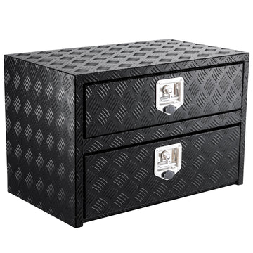 Coffre à outils Garvee 24 pouces en aluminium avec tiroir, organisateur à deux niveaux, étanche, montage sous plancher, pour camionnette, VR, remorque, argent