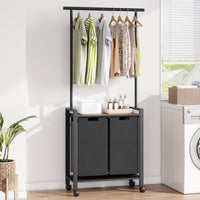 Panier à linge Garvee Trieur de linge à 2 compartiments avec barre de suspension et étagère en bois pour buanderie, 2 x 13 gal, noir