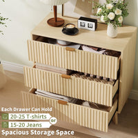Garvee commode à 3 tiroirs, style mid-century moderne, design cannelé, MDF et bois massif, système anti-basculement, chambre, salon, 80 cm l × 79 cm h