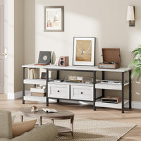 Meuble TV industriel Garvee 71 pouces avec 2 tiroirs, structure en métal, bois MDF, design rustique, blanc, pour salon