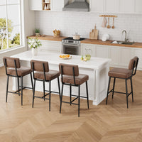 Ensemble de 2 tabourets de bar Garvee, 66 cm (26 po), similicuir, dossier ergonomique, pieds en métal, assise rembourrée, repose-pieds en forme de H, marron, pour îlot de cuisine et bar