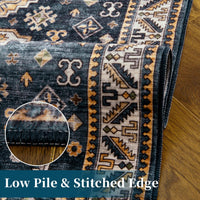 Tapis de salon vintage Garvee, doux, lavable, oriental, traditionnel, bleu marine, 120 x 170 cm