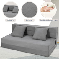 Canapé-lit pliable Garvee avec coussins en mousse à mémoire de forme, ergonomique et polyvalent pour le salon et le bureau, 203 x 152 x 15 cm, gris