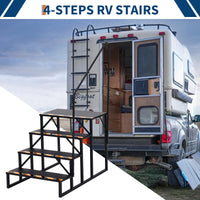 Escalier 4 marches pour camping-car avec rampe – antidérapant et portable, en acier thermolaqué noir
