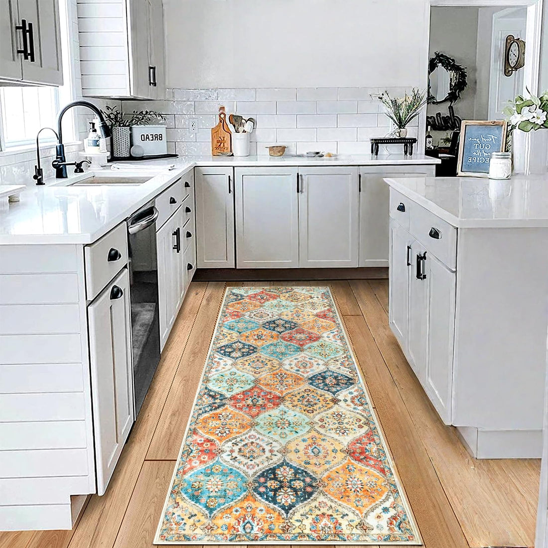 Tapis de couloir Garvee 60 x 230 cm, lavable, motif floral vintage, antidérapant, pour chambre ou cuisine.