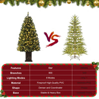 Sapin de Noël artificiel vert Garvee de 1,37 m (4,5 pi) avec 300 lumières DEL, 8 modes d'éclairage, aiguilles en PVC, pot en ciment pour une utilisation intérieure et extérieure, branches denses, vert