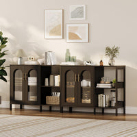 Buffet vitré Garvee avec poignées en métal, étagères réglables, structure en bois massif, portes en verre texturé noir, idéal pour le salon et la salle à manger, 110,5 cm (P) x 46 cm (L) x 18 cm (H)