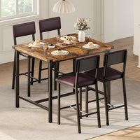 Ensemble table et chaises Garvee pour 4 personnes avec repose-pieds et protections d'angle, hauteur comptoir, tabourets de bar rembourrés, bois et métal, compact, pour cuisine et appartement, multicolore