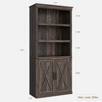 Bibliothèque de style ferme Garvee avec porte, 5 niveaux, 174,6 cm (68,7 pouces), construction robuste en MDF, salon, bureau, couleur bois naturel