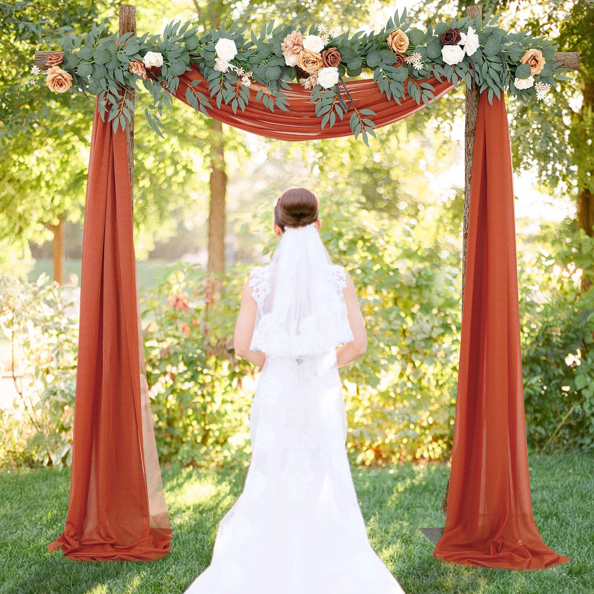 Arche de mariage Garvee, rideau en tulle drapé en mousseline 70x550cm, couleur caramel, décoration de mariage