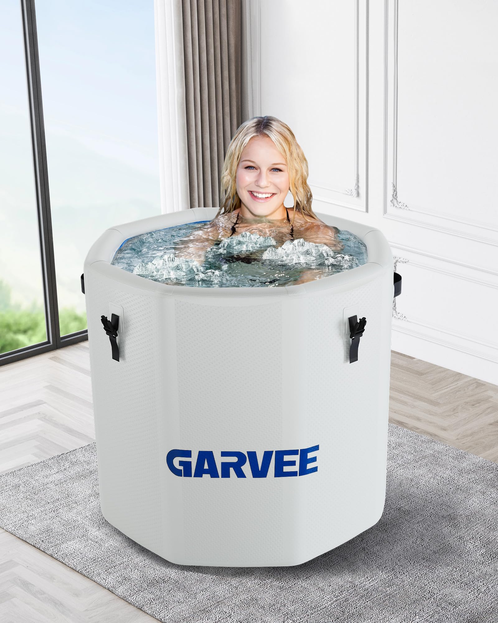 Garvee Bain Glacé Gonflable 704 L pour Sportifs, Couvercle Isolant, PVC Robuste, Thérapie par Eau Froide, Récupération à Domicile, Blanc