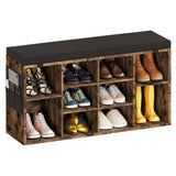Garvee Banc à chaussures avec coussin, 3 étagères réglables, 10 compartiments, bois robuste, housse lavable, marron, 104 cm, pour entrée et chambre - Brun