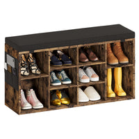 Garvee Banc à chaussures avec coussin, 3 étagères réglables, 10 compartiments, bois robuste, housse lavable, marron, 104 cm, pour entrée et chambre