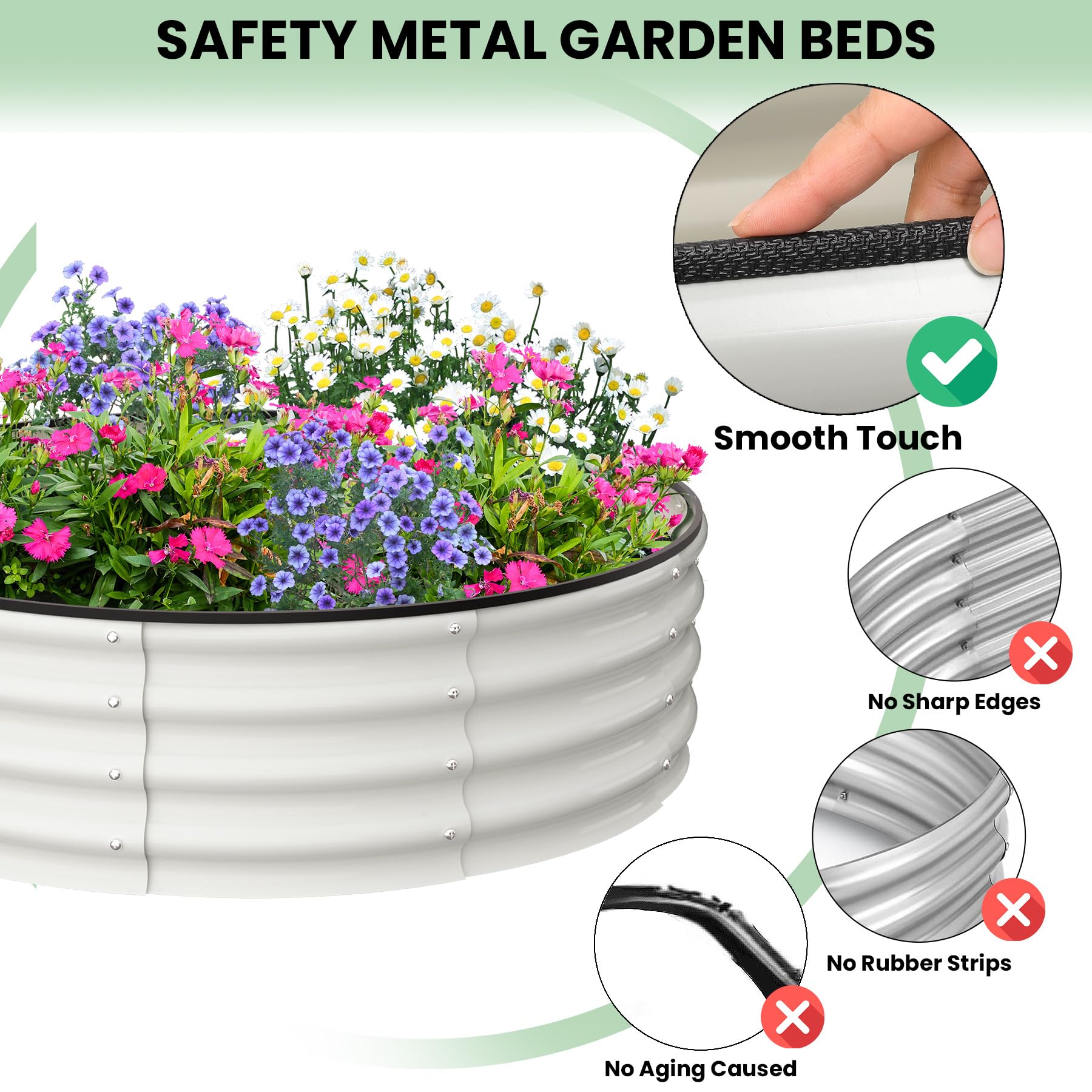 Jardinières surélevées Garvee, lot de 2, 120 x 120 x 30 cm, acier galvanisé, antirouille, rondes, blanches, pour jardin extérieur