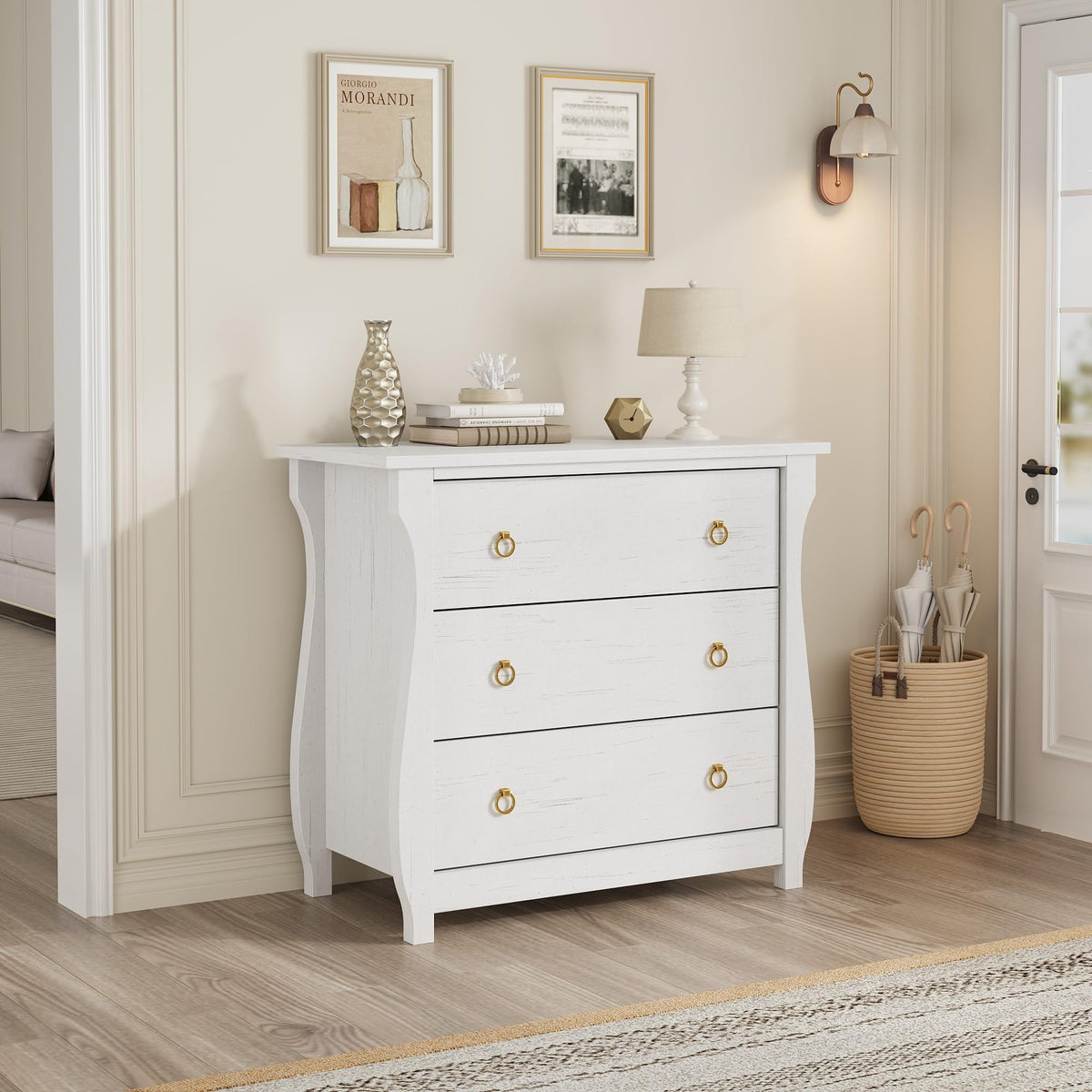 Garvee commode à 3 tiroirs, pour chambre, en bois rouge, poignées en métal, idéale pour le salon ou le couloir