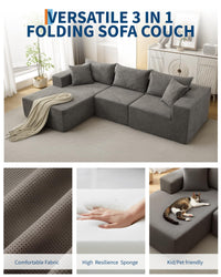 Canapé d'angle modulaire Garvee Cloud 108" avec méridienne, structure sans ossature, revêtement en polymère, gris, pour salon