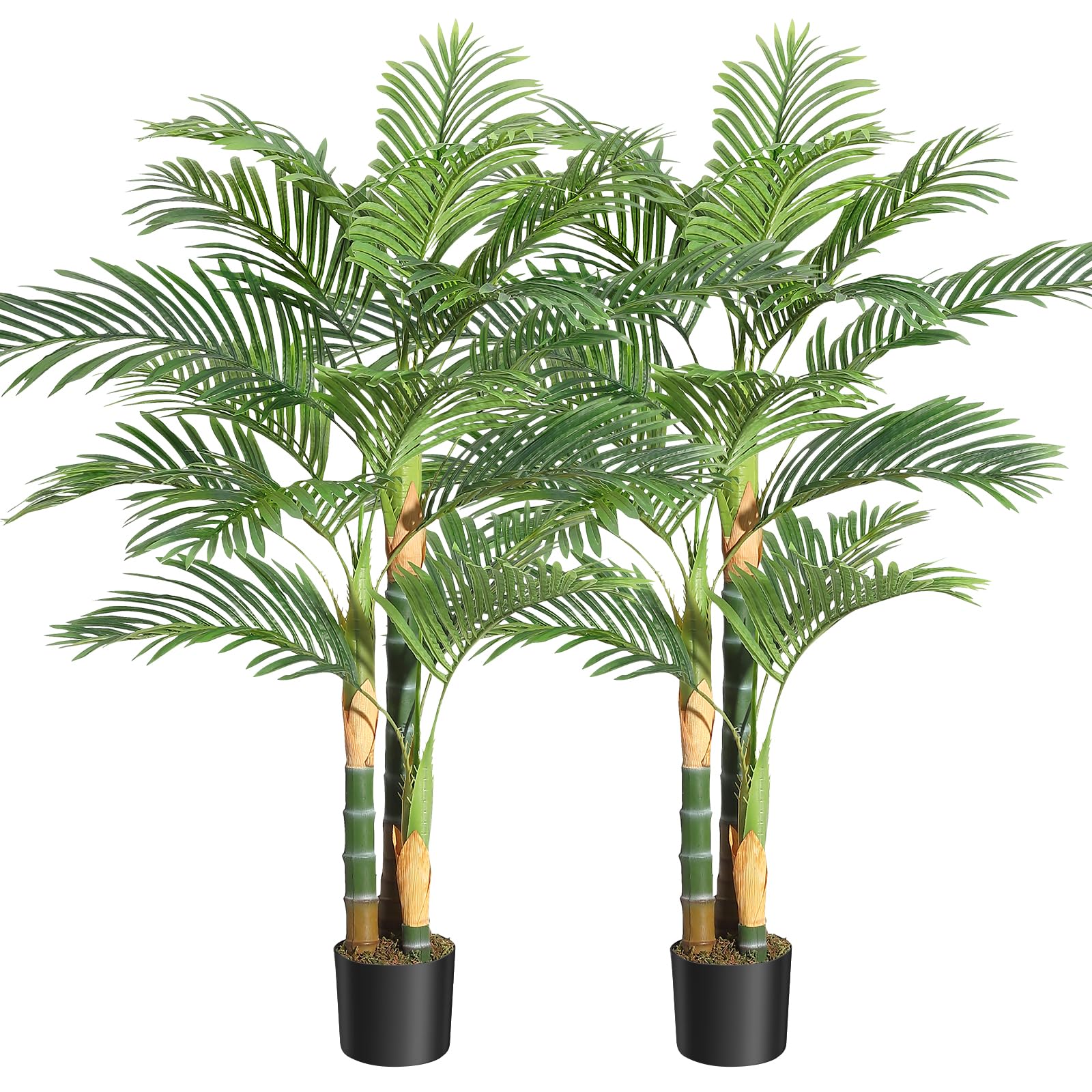 Palmier artificiel doré Garvee 1,5 m, résistant aux UV, en polyéthylène, feuilles ajustables, base stable, pour l'intérieur et l'extérieur, vert et or