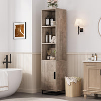 Armoire de salle de bain haute Garvee 70 po étroite avec porte et étagère réglable, en bois noir de style champêtre moderne, idéale pour la cuisine et le salon.